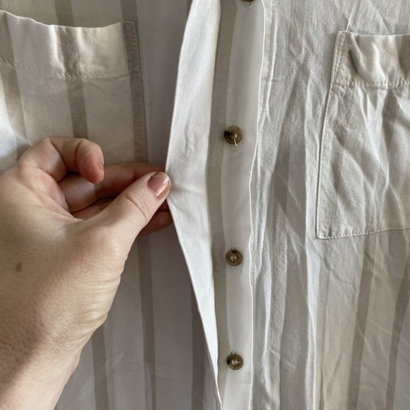 Maeve Sandbridge Anthropologie Button Down Blouse Tie Front White Tan XS - Picture 7 of 11